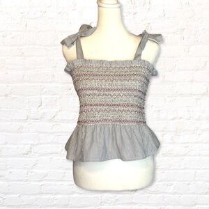 Style Envy Tie Sleeves Smocked Peplum Crop Top Size XL Striped Gray White New